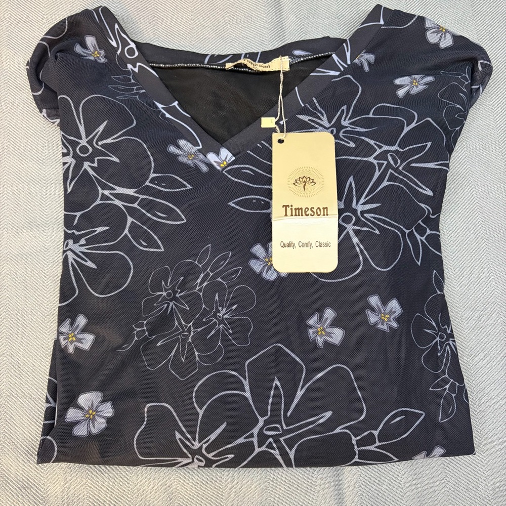 NWT Timeson floral print women’s three-quarter sleeve sheer lined blouse size XL
